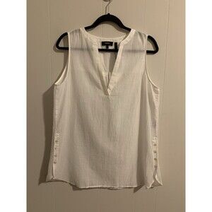 Theory White Sleeveless Button Popover Airy Cotton Blouse Size Large L NWT $235